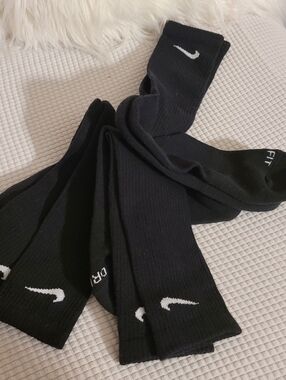 Nike Black Crew Socks with White Swoosh - 3 Pairs